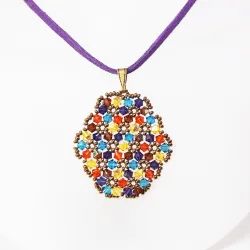 Pendant 45cm - Xochitl Oval-Purple Suedine - Pendant 45cm - Laiton bronze